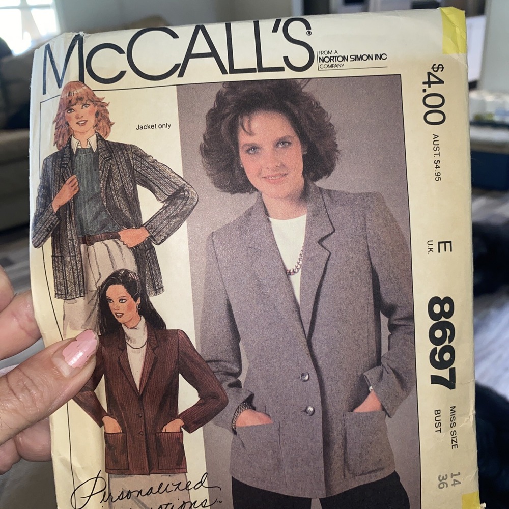 Jacket Misses Size 14 McCall's 8697 Sewing 1983 Unlined Buttoned Bust 36 Uncut